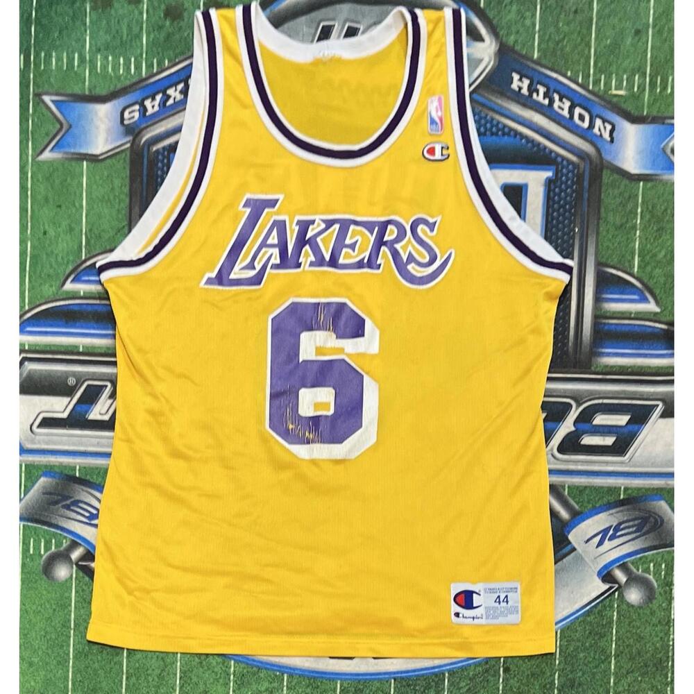 Rare Vt 90s Champion Los Angeles Lakers Eddie Jones 6 Jersey 44 NBA Basketball